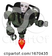 Poster, Art Print Of Robot Containing Humanoid Face Mask And Skeleton War Paint And Heavy Upper Chest And Jet Propulsion Old Corroded Copper Fight Or Defense Pose