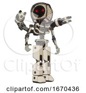 Poster, Art Print Of Robot Containing Round Barbed Wire Round Head And Light Chest Exoshielding And Minigun Back Assembly And No Chest Plating And Prototype Exoplate Legs Off White Toon Hero Pose