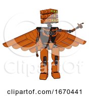 Poster, Art Print Of Robot Containing Dual Retro Camera Head And Cube Array Head And Light Chest Exoshielding And Pilots Wings Assembly And No Chest Plating And Prototype Exoplate Legs Secondary Orange Halftone