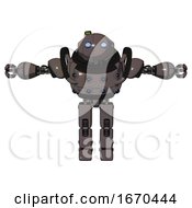 Poster, Art Print Of Robot Containing Oval Wide Head And Blue Eyes And Green Led Ornament And Heavy Upper Chest And Chest Energy Sockets And Prototype Exoplate Legs Light Brown T-Pose