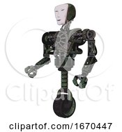 Poster, Art Print Of Droid Containing Humanoid Face Mask And Heavy Upper Chest And No Chest Plating And Unicycle Wheel Old Corroded Copper Facing Right View
