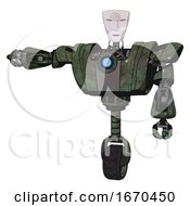 Poster, Art Print Of Droid Containing Humanoid Face Mask And Spiral Design And Heavy Upper Chest And Heavy Mech Chest And Blue Energy Fission Element Chest And Unicycle Wheel Old Corroded Copper