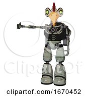 Poster, Art Print Of Droid Containing Bird Skull Head And Green Eyes And Chicken Design And Light Chest Exoshielding And Rocket Pack And No Chest Plating And Light Leg Exoshielding Green Metal