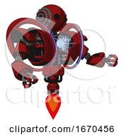 Poster, Art Print Of Automaton Containing Oval Wide Head And Steampunk Iron Bands With Bolts And Heavy Upper Chest And Heavy Mech Chest And Spectrum Fusion Core Chest And Jet Propulsion Dark Red Interacting