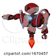 Automaton Containing Oval Wide Head And Steampunk Iron Bands With Bolts And Heavy Upper Chest And Heavy Mech Chest And Spectrum Fusion Core Chest And Jet Propulsion Dark Red