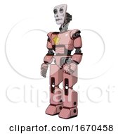 Poster, Art Print Of Mech Containing Humanoid Face Mask And Skeleton War Paint And Light Chest Exoshielding And Yellow Star And Prototype Exoplate Legs Toon Pink Tint Facing Right View