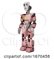 Mech Containing Humanoid Face Mask And Skeleton War Paint And Light Chest Exoshielding And Yellow Star And Prototype Exoplate Legs Toon Pink Tint Facing Right View