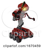 Poster, Art Print Of Android Containing Oval Wide Head And Sunshine Patch Eye And Techno Mohawk And Light Chest Exoshielding And Rocket Pack And No Chest Plating And Six-Wheeler Base Cherry Tomato Red