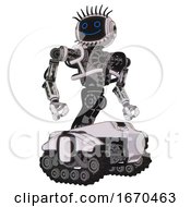 Poster, Art Print Of Automaton Containing Digital Display Head And Happy Face And Eye Lashes Deco And Heavy Upper Chest And No Chest Plating And Tank Tracks White Halftone Toon Hero Pose