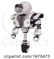 Poster, Art Print Of Cyborg Containing Cable Connector Head And Heavy Upper Chest And Heavy Mech Chest And Green Cable Sockets Array And Unicycle Wheel White Halftone Toon Standing Looking Right Restful Pose
