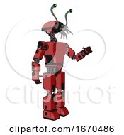 Poster, Art Print Of Mech Containing Dual Retro Camera Head And Shrimp Head And Light Chest Exoshielding And Prototype Exoplate Chest And Prototype Exoplate Legs Primary Red Halftone Interacting