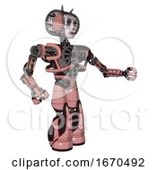 Poster, Art Print Of Mech Containing Humanoid Face Mask And Skeleton War Paint And Heavy Upper Chest And No Chest Plating And Light Leg Exoshielding And Stomper Foot Mod Toon Pink Tint Interacting