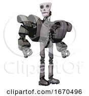 Poster, Art Print Of Cyborg Containing Humanoid Face Mask And Skeleton War Paint And Heavy Upper Chest And Heavy Mech Chest And Ultralight Foot Exosuit Unpainted Metal Hero Pose