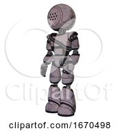 Poster, Art Print Of Robot Containing Dots Array Face And Light Chest Exoshielding And Rubber Chain Sash And Light Leg Exoshielding Dark Dirty Scrawl Sketch Facing Right View