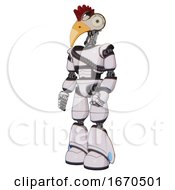 Droid Containing Bird Skull Head And Bone Skull Eye Holes And Chicken Design And Light Chest Exoshielding And Rubber Chain Sash And Light Leg Exoshielding White Halftone Toon Facing Right View