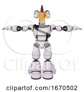 Droid Containing Bird Skull Head And Bone Skull Eye Holes And Chicken Design And Light Chest Exoshielding And Rubber Chain Sash And Light Leg Exoshielding White Halftone Toon T Pose