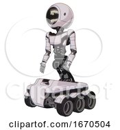 Poster, Art Print Of Automaton Containing Round Head Chomper Design And Light Chest Exoshielding And Ultralight Chest Exosuit And Six-Wheeler Base White Halftone Toon Facing Right View