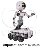 Poster, Art Print Of Automaton Containing Round Head Chomper Design And Light Chest Exoshielding And Ultralight Chest Exosuit And Six-Wheeler Base White Halftone Toon Interacting