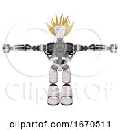 Poster, Art Print Of Robot Containing Humanoid Face Mask And Heavy Upper Chest And No Chest Plating And Light Leg Exoshielding White Halftone Toon T-Pose