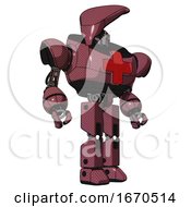 Poster, Art Print Of Mech Containing Flat Elongated Skull Head And Heavy Upper Chest And First Aid Chest Symbol And Prototype Exoplate Legs Muavewood Halftone Hero Pose