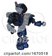 Poster, Art Print Of Mech Containing Digital Display Head And Sleeping Face And Winglets And Heavy Upper Chest And Heavy Mech Chest And Light Leg Exoshielding And Spike Foot Mod Grunge Dark Blue Interacting
