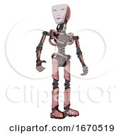 Poster, Art Print Of Droid Containing Humanoid Face Mask And Light Chest Exoshielding And No Chest Plating And Ultralight Foot Exosuit Toon Pink Tint Hero Pose