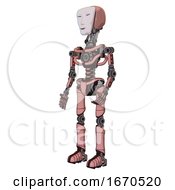 Droid Containing Humanoid Face Mask And Light Chest Exoshielding And No Chest Plating And Ultralight Foot Exosuit Toon Pink Tint Facing Right View