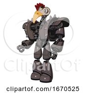 Bot Containing Bird Skull Head And White Eyeballs And Chicken Design And Heavy Upper Chest And Heavy Mech Chest And Shoulder Spikes And Light Leg Exoshielding Light Brown Facing Right View