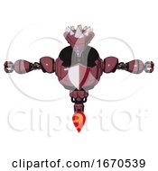 Poster, Art Print Of Robot Containing Flat Elongated Skull Head And Spikes And Heavy Upper Chest And Red Shield Defense Design And Jet Propulsion Muavewood Halftone T-Pose