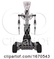 Poster, Art Print Of Robot Containing Humanoid Face Mask And Slashes War Paint And Light Chest Exoshielding And No Chest Plating And Six-Wheeler Base White Halftone Toon Front View