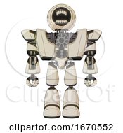 Poster, Art Print Of Cyborg Containing Round Head Chomper Design And Heavy Upper Chest And Heavy Mech Chest And Light Leg Exoshielding Off White Toon Front View