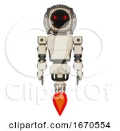 Poster, Art Print Of Cyborg Containing Round Barbed Wire Round Head And Light Chest Exoshielding And Prototype Exoplate Chest And Jet Propulsion Off White Toon Front View