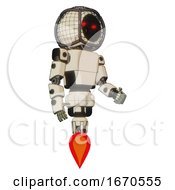 Poster, Art Print Of Cyborg Containing Round Barbed Wire Round Head And Light Chest Exoshielding And Prototype Exoplate Chest And Jet Propulsion Off White Toon Facing Left View