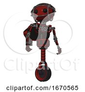 Droid Containing Oval Wide Head And Beady Black Eyes And Barbed Wire Cage Helmet And Light Chest Exoshielding And Rocket Pack And No Chest Plating And Unicycle Wheel Matted Red Hero Pose
