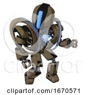 Poster, Art Print Of Droid Containing Round Head And Large Vertical Visor And Heavy Upper Chest And Heavy Mech Chest And Spectrum Fusion Core Chest And Prototype Exoplate Legs Desert Tan Painted Fight Or Defense Pose