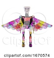 Poster, Art Print Of Android Containing Humanoid Face Mask And War Paint And Light Chest Exoshielding And Ultralight Chest Exosuit And Cherub Wings Design And Ultralight Foot Exosuit Plasma Burst Front View