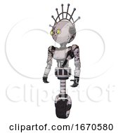 Poster, Art Print Of Automaton Containing Oval Wide Head And Yellow Eyes And Techno Halo Ornament And Light Chest Exoshielding And Ultralight Chest Exosuit And Unicycle Wheel Grunge Sketch Dots