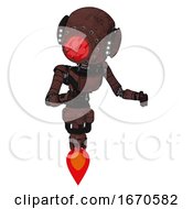 Poster, Art Print Of Bot Containing Round Head And Red Laser Crystal Array And Head Light Gadgets And Light Chest Exoshielding And Ultralight Chest Exosuit And Jet Propulsion Steampunk Copper Fight Or Defense Pose