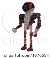 Poster, Art Print Of Robot Containing Digital Display Head And X Face And Heavy Upper Chest And No Chest Plating And Ultralight Foot Exosuit Grunge Matted Orange Facing Right View
