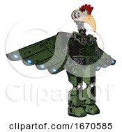 Robot Containing Bird Skull Head And White Eyeballs And Chicken Design And Light Chest Exoshielding And Cherub Wings Design And No Chest Plating And Prototype Exoplate Legs Grunge Grass Green