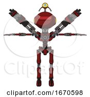 Poster, Art Print Of Bot Containing Oval Wide Head And Red Horizontal Visor And Minibot Ornament And Light Chest Exoshielding And Minigun Back Assembly And No Chest Plating And Ultralight Foot Exosuit Matted Red T-Pose