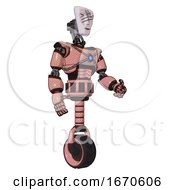 Poster, Art Print Of Cyborg Containing Humanoid Face Mask And Slashes War Paint And Light Chest Exoshielding And Blue Energy Core And Unicycle Wheel Toon Pink Tint Facing Left View