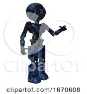 Poster, Art Print Of Mech Containing Digital Display Head And Wince Symbol Expression And Light Chest Exoshielding And Ultralight Chest Exosuit And Prototype Exoplate Legs Grunge Dark Blue Interacting