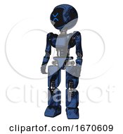 Poster, Art Print Of Mech Containing Digital Display Head And Wince Symbol Expression And Light Chest Exoshielding And Ultralight Chest Exosuit And Prototype Exoplate Legs Grunge Dark Blue