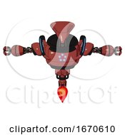 Poster, Art Print Of Mech Containing Flat Elongated Skull Head And Heavy Upper Chest And Circle Of Blue Leds And Blue Strip Lights And Jet Propulsion Light Brick Red T-Pose