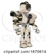 Poster, Art Print Of Android Containing Green Dot Eye Corn Row Plastic Hair And Heavy Upper Chest And Heavy Mech Chest And Prototype Exoplate Legs Off White Toon Facing Left View