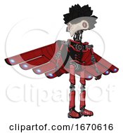 Poster, Art Print Of Cyborg Containing Bird Skull Head And Red Line Eyes And Crow Feather Design And Light Chest Exoshielding And Cherub Wings Design And No Chest Plating And Ultralight Foot Exosuit Primary Red Halftone