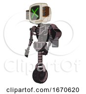 Poster, Art Print Of Automaton Containing Old Computer Monitor And Pixel X And Old Retro Speakers And Light Chest Exoshielding And Rocket Pack And No Chest Plating And Unicycle Wheel Dusty Rose Red Metal