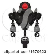 Poster, Art Print Of Droid Containing Round Head And Red Laser Crystal Array And Heavy Upper Chest And Unicycle Wheel Dirty Black Front View