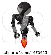Mech Containing Round Head And Three Lens Sentinel Visor And Heavy Upper Chest And No Chest Plating And Jet Propulsion Dirty Black Facing Left View